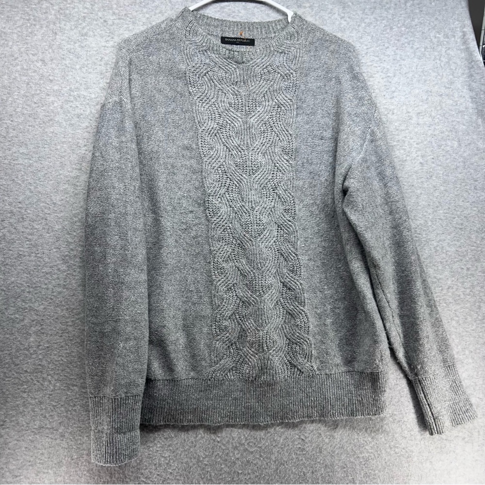 Banana Republic Light Gray Cable Center Crewneck Sweater